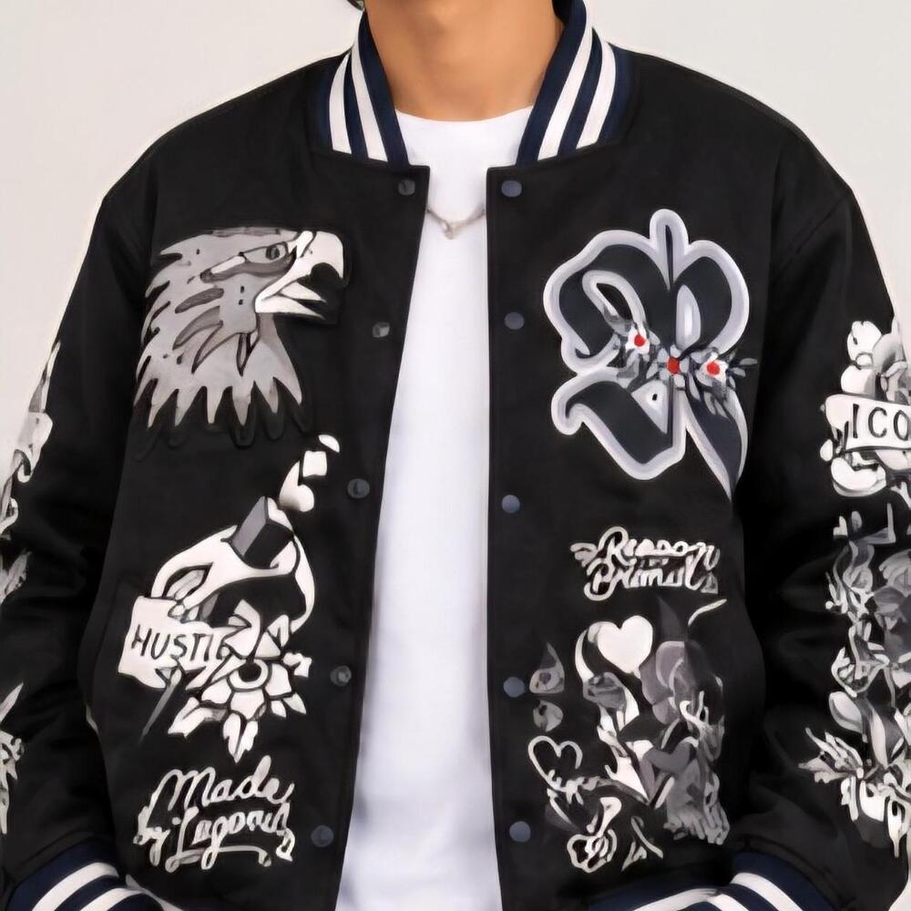 Reason Brand Graphic Varsity Jacket NWT XL Black Skull Eagle Streetwear Y2K